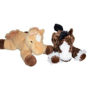 Aurora Pinto Clydesdale Plush Lot Brown White Horse Pony Mini Flopsie Set of 2